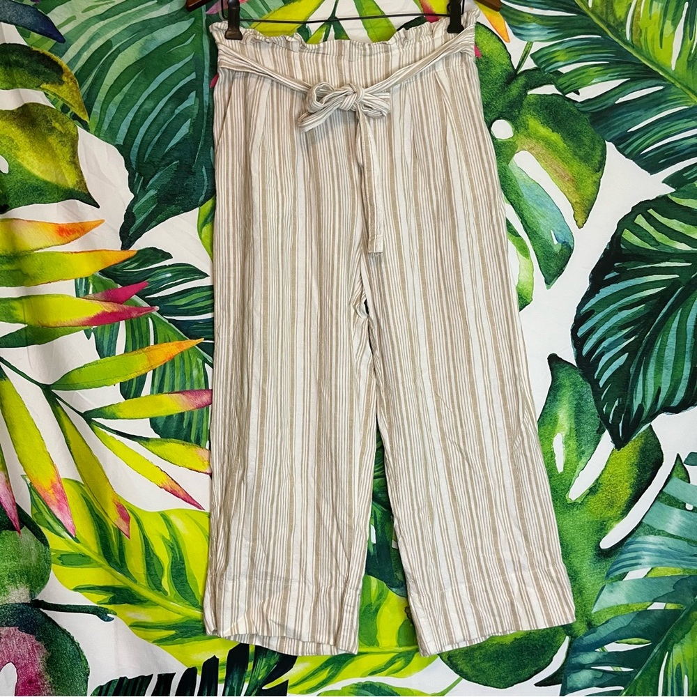 Zac & Rachel S Ivory Tan Striped Wide Leg Crop Vacation Spring Summer Pants